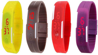 

NS18 Silicone Led Magnet Band Watch Combo of 4 Yellow, Brown, Red And Purple Watch - For Couple