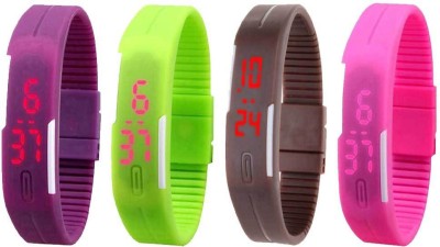 NS18 Silicone Led Magnet Band Combo of 4 Purple, Green, Brown And Pink Digital Watch  - For Boys & Girls   Watches  (NS18)