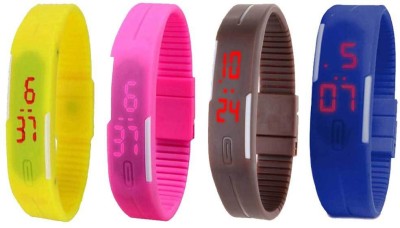 NS18 Silicone Led Magnet Band Combo of 4 Yellow, Pink, Brown And Blue Digital Watch  - For Boys & Girls   Watches  (NS18)