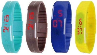 NS18 Silicone Led Magnet Band Combo of 4 Sky Blue, Brown, Blue And Yellow Digital Watch  - For Boys & Girls   Watches  (NS18)