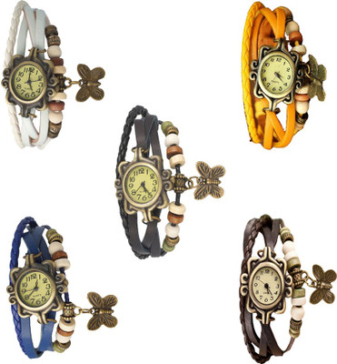 

Kissu Vintage Rakhi Combo of 5 White, Yellow, Black, Blue And Brown Watch - For Women