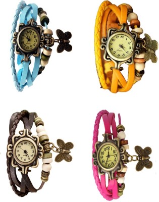 NS18 Vintage Butterfly Rakhi Combo of 4 Sky Blue, Brown, Yellow And Pink Analog Watch  - For Women   Watches  (NS18)