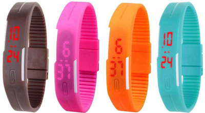 

NS18 Silicone Led Magnet Band Watch Combo of 4 Brown, Pink, Orange And Sky Blue Watch - For Couple