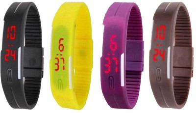 NS18 Silicone Led Magnet Band Combo of 4 Black, Yellow, Purple And Brown Digital Watch  - For Boys & Girls   Watches  (NS18)