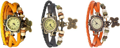 

Kissu Vintage Rakhi Watch Combo of 3 Yellow, Black And Orange Watch - For Women