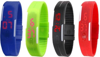 NS18 Silicone Led Magnet Band Watch Combo of 4 Blue, Green, Black And Red Digital Watch  - For Couple   Watches  (NS18)