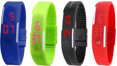 

NS18 Silicone Led Magnet Band Watch Combo of 4 Blue, Green, Black And Red Watch - For Couple