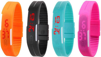 

NS18 Silicone Led Magnet Band Watch Combo of 4 Orange, Black, Sky Blue And Pink Watch - For Couple