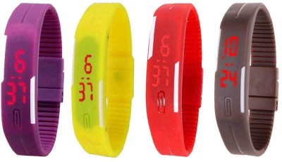 NS18 Silicone Led Magnet Band Combo of 4 Purple, Yellow, Red And Brown Digital Watch  - For Boys & Girls   Watches  (NS18)