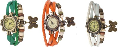 NS18 Vintage Butterfly Rakhi Watch Combo of 3 Green, Orange And White Analog Watch  - For Women   Watches  (NS18)