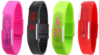 

Kissu Led Magnet Band Combo of 4 Pink, Black, Green And Red Watch - For Men & Women