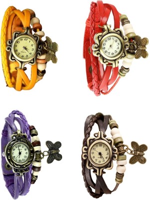 NS18 Vintage Butterfly Rakhi Combo of 4 Yellow, Purple, Red And Brown Analog Watch  - For Women   Watches  (NS18)