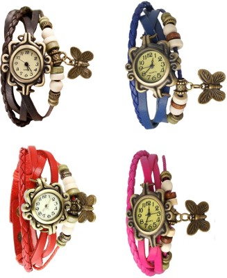 NS18 Vintage Butterfly Rakhi Combo of 4 Brown, Red, Blue And Pink Analog Watch  - For Women   Watches  (NS18)