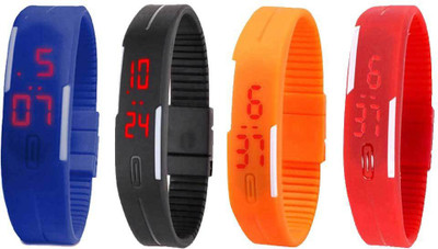 

NS18 Silicone Led Magnet Band Watch Combo of 4 Blue, Black, Orange And Red Watch - For Couple