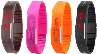 NS18 Silicone Led Magnet Band Combo of 4 Brown, Pink, Orange And Black Digital Watch  - For Boys & Girls   Watches  (NS18)
