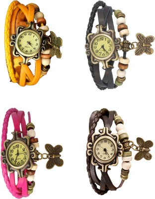 NS18 Vintage Butterfly Rakhi Combo of 4 Yellow, Pink, Black And Brown Analog Watch  - For Women   Watches  (NS18)