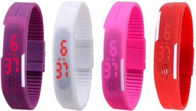 NS18 Silicone Led Magnet Band Watch Combo of 4 Purple, White, Pink And Red Digital Watch  - For Couple   Watches  (NS18)