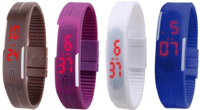 NS18 Silicone Led Magnet Band Combo of 4 Brown, Purple, White And Blue Digital Watch  - For Boys & Girls   Watches  (NS18)