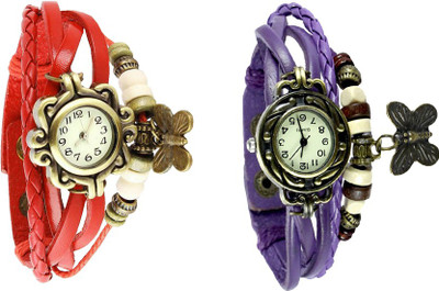 

NS18 Vintage Butterfly Rakhi Watch Combo of 2 Red And Purple Watch - For Women