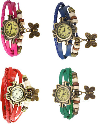 

Kissu Vintage Rakhi Combo of 4 Pink, Red, Blue And Green Watch - For Women