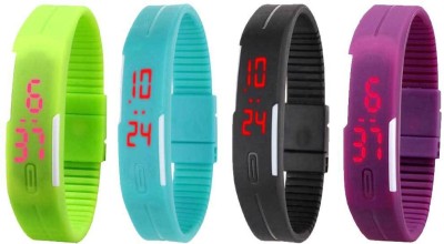 NS18 Silicone Led Magnet Band Watch Combo of 4 Green, Sky Blue, Black And Purple Digital Watch  - For Couple   Watches  (NS18)
