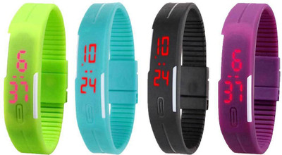 View NS18 Silicone Led Magnet Band Watch Combo of 4 Green, Sky Blue, Black And Purple Digital Watch  - For Couple Wrist Watches Price Online(NS18)