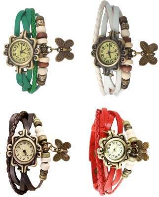 NS18 Vintage Butterfly Rakhi Combo of 4 Green, Brown, White And Red Analog Watch  - For Women   Watches  (NS18)