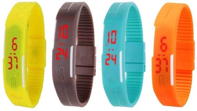 NS18 Silicone Led Magnet Band Combo of 4 Yellow, Brown, Sky Blue And Orange Digital Watch  - For Boys & Girls   Watches  (NS18)