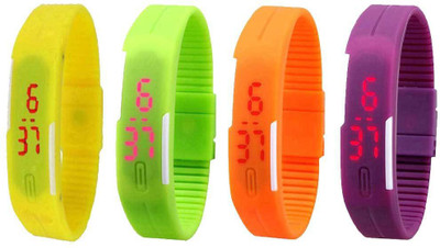 NS18 Silicone Led Magnet Band Watch Combo of 4 Yellow, Green, Orange And Purple Watch - For Couple