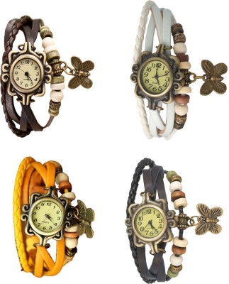 NS18 Vintage Butterfly Rakhi Combo of 4 Brown, Yellow, White And Black Analog Watch  - For Women   Watches  (NS18)