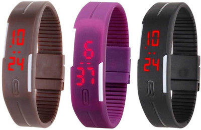 

Kissu Led Band Watch Combo of 3 Brown, Purple And Black Watch - For Couple