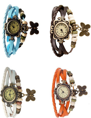 

Kissu Vintage Rakhi Combo of 4 Sky Blue, White, Brown And Orange Watch - For Women