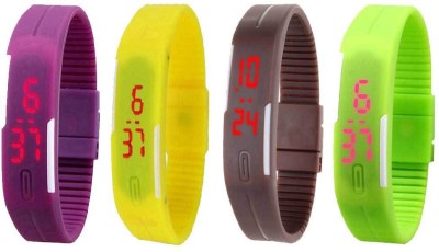 NS18 Silicone Led Magnet Band Combo of 4 Purple, Yellow, Brown And Green Digital Watch  - For Boys & Girls   Watches  (NS18)