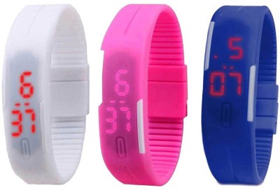 RSN Silicone Led Magnet Band Combo of 3 White, Pink And Blue Digital Watch  - For Men & Women   Watches  (RSN)