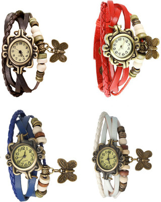 

Kissu Vintage Rakhi Combo of 4 Brown, Blue, Red And White Watch - For Women