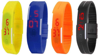 

NS18 Silicone Led Magnet Band Combo of 4 Yellow, Blue, Orange And Black Watch - For Boys & Girls