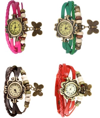 NS18 Vintage Butterfly Rakhi Combo of 4 Pink, Brown, Green And Red Analog Watch  - For Women   Watches  (NS18)