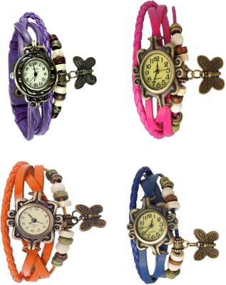 NS18 Vintage Butterfly Rakhi Combo of 4 Purple, Orange, Pink And Blue Analog Watch  - For Women   Watches  (NS18)