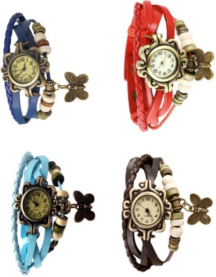 NS18 Vintage Butterfly Rakhi Combo of 4 Blue, Sky Blue, Red And Brown Analog Watch  - For Women   Watches  (NS18)