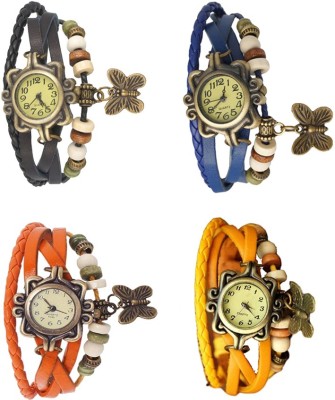 NS18 Vintage Butterfly Rakhi Combo of 4 Black, Orange, Blue And Yellow Analog Watch  - For Women   Watches  (NS18)