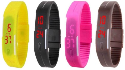NS18 Silicone Led Magnet Band Combo of 4 Yellow, Black, Pink And Brown Digital Watch  - For Boys & Girls   Watches  (NS18)