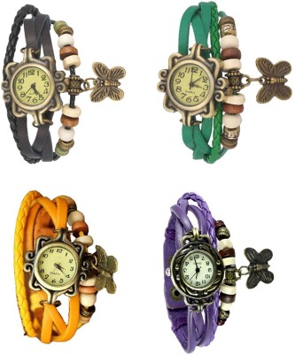 NS18 Vintage Butterfly Rakhi Combo of 4 Black, Yellow, Green And Purple Watch  - For Women   Watches  (NS18)
