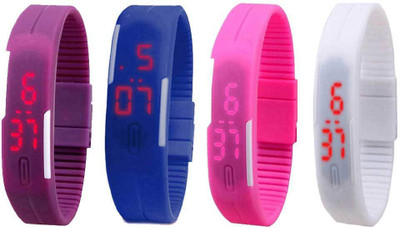 

NS18 Silicone Led Magnet Band Combo of 4 Purple, Blue, Pink And White Watch - For Boys & Girls