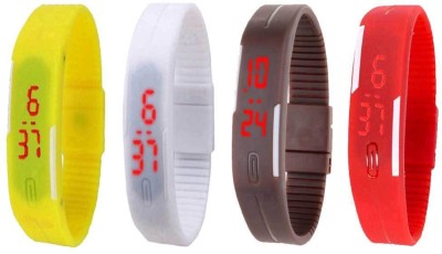 NS18 Silicone Led Magnet Band Watch Combo of 4 Yellow, White, Brown And Red Digital Watch  - For Couple   Watches  (NS18)