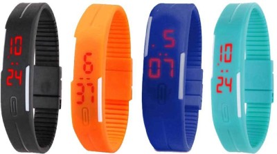 NS18 Silicone Led Magnet Band Watch Combo of 4 Black, Orange, Blue And Sky Blue Digital Watch  - For Couple   Watches  (NS18)