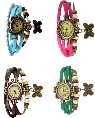 NS18 Vintage Butterfly Rakhi Combo of 4 Sky Blue, Brown, Pink And Green Analog Watch  - For Women   Watches  (NS18)