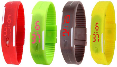 

NS18 Silicone Led Magnet Band Combo of 4 Red, Green, Brown And Yellow Watch - For Boys & Girls