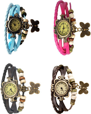 

Kissu Vintage Rakhi Combo of 4 Sky Blue, Black, Pink And Brown Watch - For Women