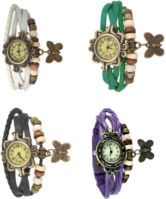 NS18 Vintage Butterfly Rakhi Combo of 4 White, Black, Green And Purple Analog Watch  - For Women   Watches  (NS18)