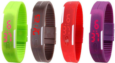 

NS18 Silicone Led Magnet Band Watch Combo of 4 Green, Brown, Red And Purple Watch - For Couple